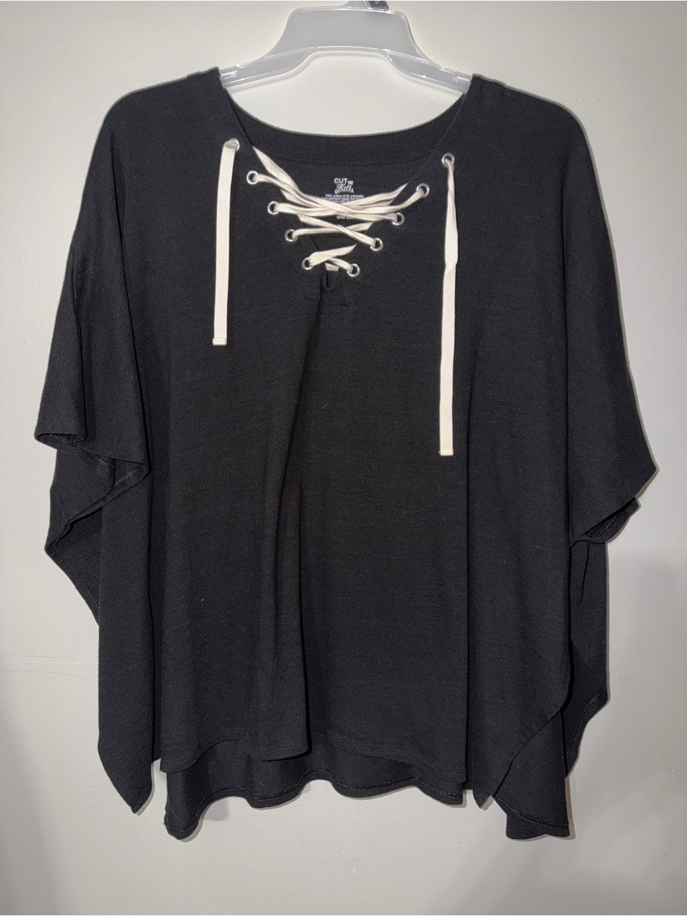 Black Lace-Up Short Sleeve Women's Tee - Casual Layering Top